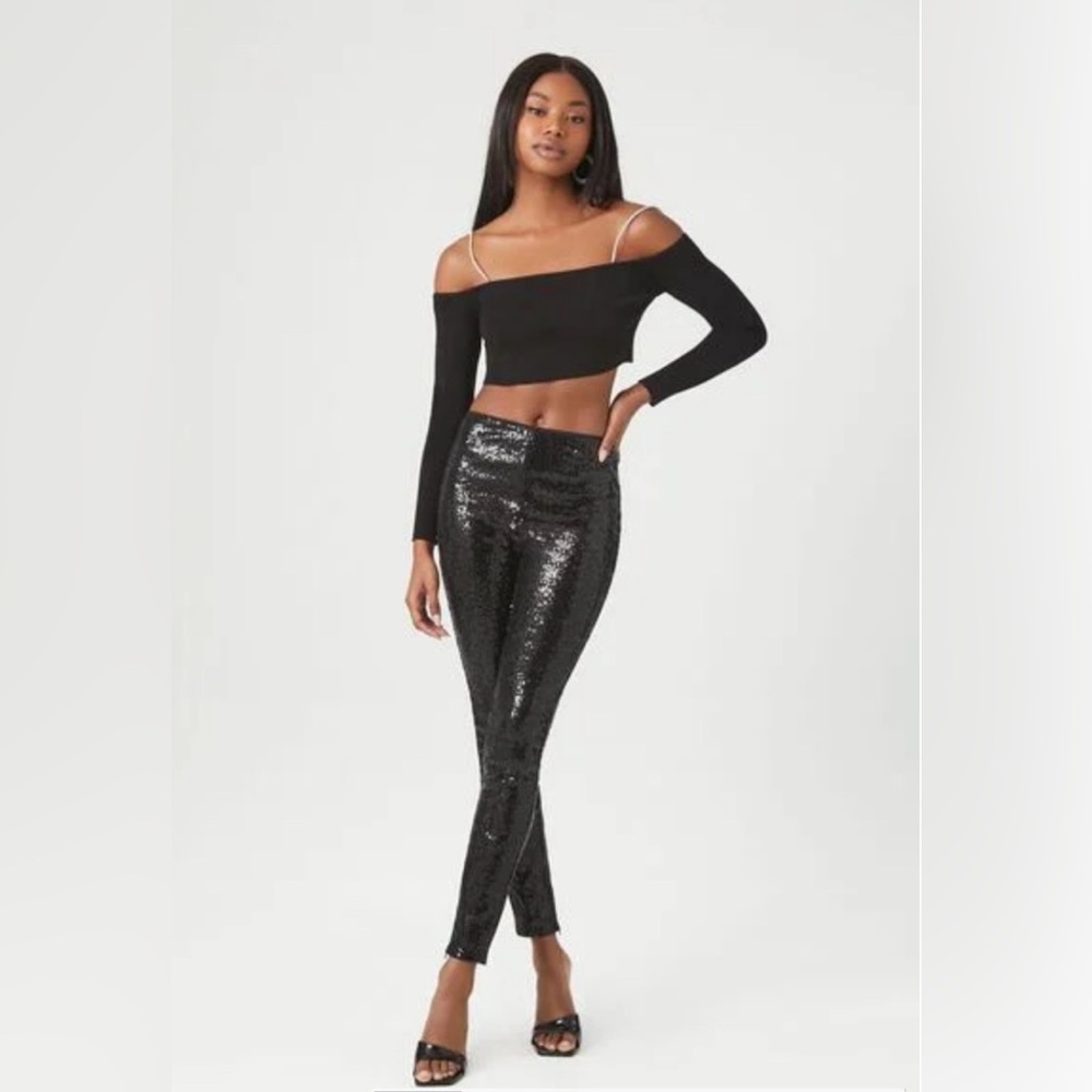 NWT Small Forever 21 Black Sequin Leggings